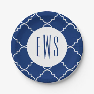 Chic Quatrefoil Monogram Party Borden Papieren Bordje