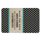 Chic Quatrefoil Save the Date Magnet, Aqua Magneet (Horizontaal)