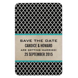 Chic Quatrefoil Save the Date Magnet, Aqua Magneet