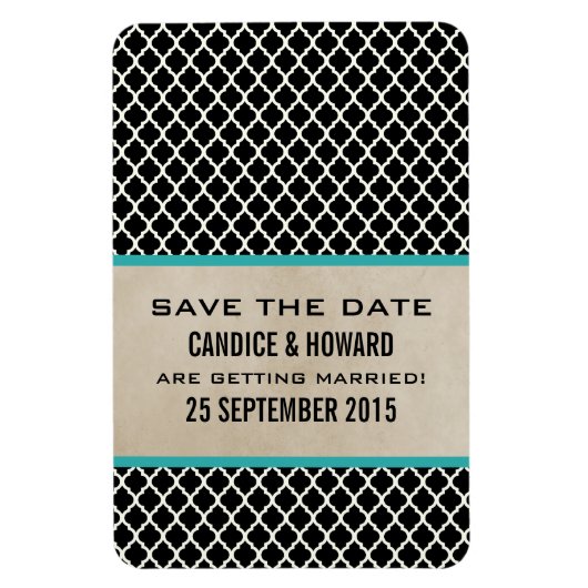 Chic Quatrefoil Save the Date Magnet, Aqua Magneet (Verticaal)