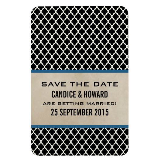 Chic Quatrefoil Save the Date Magnet, Blue Magneet (Verticaal)