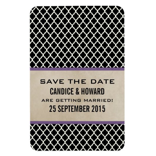 Chic Quatrefoil Save the Date Magnet, Paars Magneet (Verticaal)