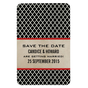 Chic Quatrefoil Save the Date Magnet, Red Magneet