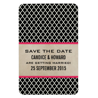 Chic Quatrefoil Save the Date Magnet, Roze Magneet