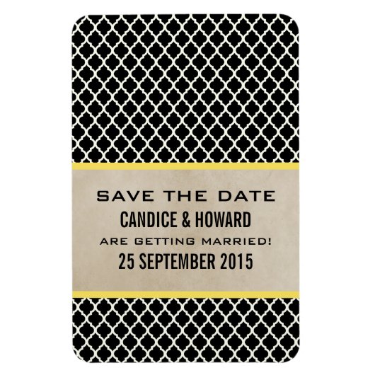 Chic Quatrefoil Save the Date Magnet, Yellow Magneet (Verticaal)