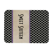 Chic Quatrefoil Sweet 16 Magnet, Paars Magneet (Horizontaal)