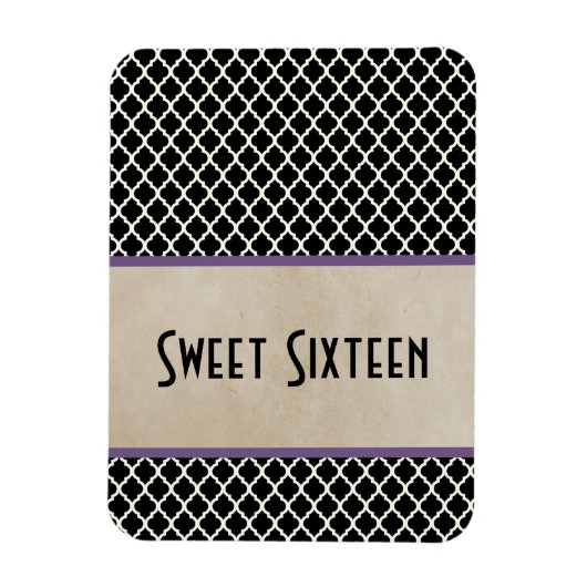 Chic Quatrefoil Sweet 16 Magnet, Paars Magneet (Verticaal)