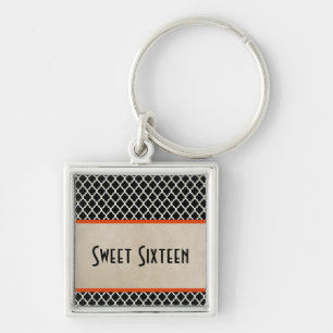 Chic Quatrefoil Sweet 16 Sleutelhanger, Oranje Sleutelhanger