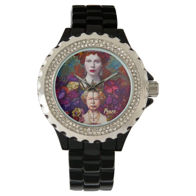 Chic Queen Elizabeth II Royal Blue en Red Horloge (Voorkant)