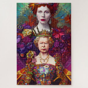 Chic  Queen Elizabeth II Royal Blue en Red Legpuzzel