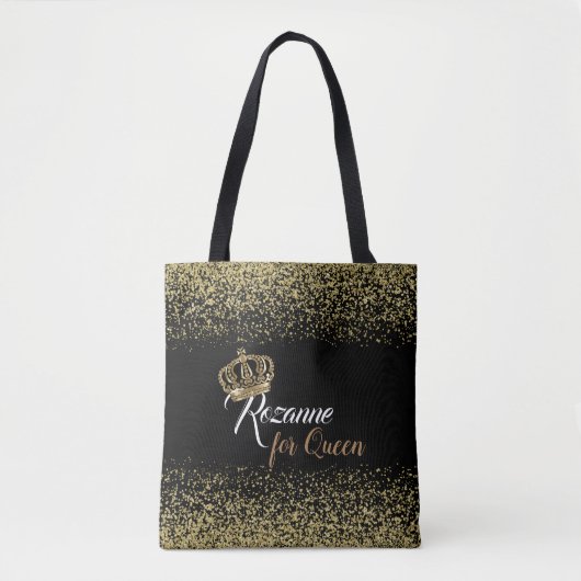 Chic Queen Name Crown Gold Glitter Tote Bag (Voorkant)