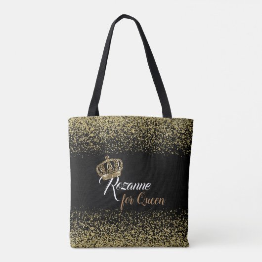 Chic Queen Name Crown Gold Glitter Tote Bag (Achterkant)