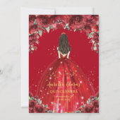 Chic Quinceañera 15th Red Floral Rozen Princess Kaart (Achterkant)