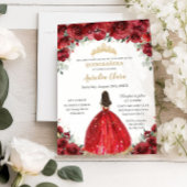 Chic Quinceañera 15th Red Floral Rozen Princess Kaart