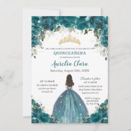 Chic Quinceañera Blauwgroen Cyan Floral Princess C Kaart