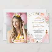 Chic Quinceañera Blush Pink Floral 15 Anos foto Kaart (Voorkant)