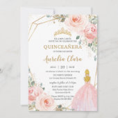 Chic Quinceañera Blush Pink Floral Blonde Birthday Kaart (Voorkant)
