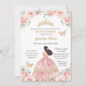 Chic Quinceañera Blush Pink Floral Gold Princess Kaart (Voorkant)