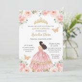 Chic Quinceañera Blush Pink Floral Gold Princess Kaart (Staand voorkant)