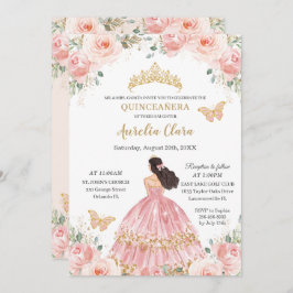 Chic Quinceañera Blush Pink Floral Gold Princess Kaart