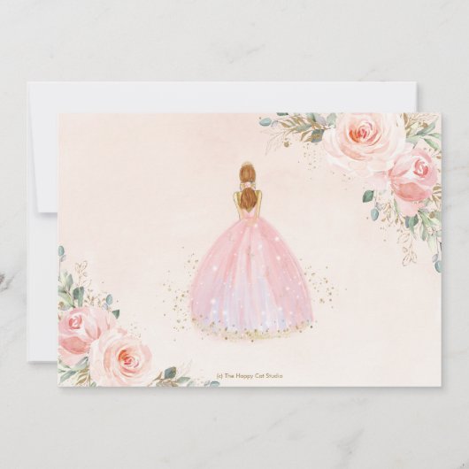Chic Quinceañera Blush Pink Floral Tiara Birthday Kaart (Achterkant)