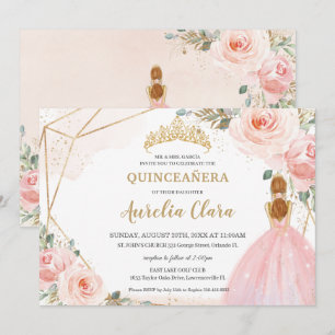 Chic Quinceañera Blush Pink Floral Tiara Birthday Kaart