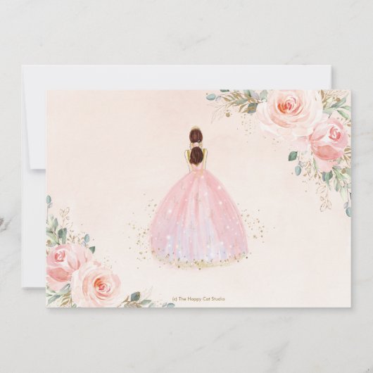 Chic Quinceañera Blush Pink Floral Tiara Birthday Kaart (Achterkant)