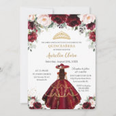 Chic Quinceañera Burgundy Blush Floral Charro Gold Kaart (Voorkant)