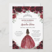 Chic Quinceañera Burgundy Floral Princess Silver Kaart (Voorkant)