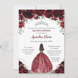 Chic Quinceañera Burgundy Floral Princess Silver Kaart