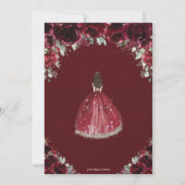 Chic Quinceañera Burgundy Floral Princess Silver Kaart (Achterkant)