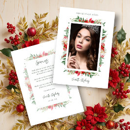 Chic Quinceañera Christmas Poinsettias Frame Photo Bedankkaart