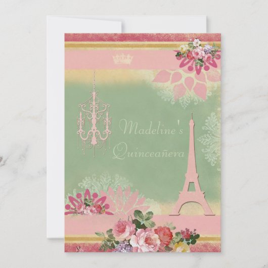 Chic Quinceañera Eiffel Tower en Chandelier Kaart (Voorkant)