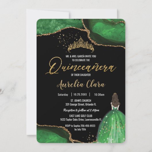 Chic Quinceañera Emerald Green Agate Princess Kaart (Voorkant)