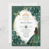 Chic Quinceañera Emerald Green Floral Butterfly in Kaart (Voorkant)