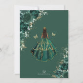 Chic Quinceañera Emerald Green Floral Butterfly in Kaart (Achterkant)