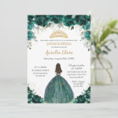 Chic Quinceañera Emerald Green Floral Princess Kaart (Staand voorkant)