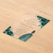 Chic Quinceañera Emerald Green Floral Roos Gold Acryl Uitnodigingen (Laagn)