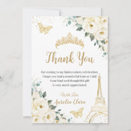 Chic Quinceañera Ivory Floral Eiffel 16e verjaarda Bedankkaart