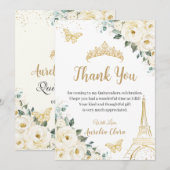 Chic Quinceañera Ivory Floral Eiffel 16e verjaarda Bedankkaart (Voorkant / Achterkant)