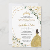 Chic Quinceañera Ivory White Floral Gold Princess Kaart (Voorkant)