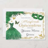 Chic Quinceañera Masquerade Emerald Green Floral I Kaart (Voorkant)