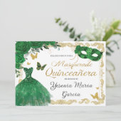 Chic Quinceañera Masquerade Emerald Green Floral I Kaart (Staand voorkant)