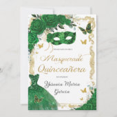 Chic Quinceañera Masquerade Emerald Green Floral Kaart (Voorkant)