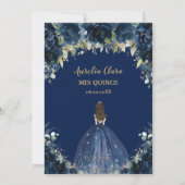 Chic Quinceañera Navy Blue Floral Princess Crown Kaart (Achterkant)