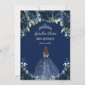 Chic Quinceañera Navy Blue Floral Princess Silver Kaart (Achterkant)