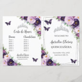 Chic Quinceañera Paars Floral Butterflies Programm (Voorkant)