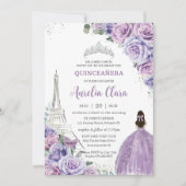 Chic Quinceañera Paars Floral Paris Eiffel Silver Kaart (Voorkant)