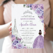 Chic Quinceañera Paars Floral Paris Eiffel Silver Kaart