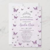 Chic Quinceañera Paarse Lila Butterflies Silver Kaart (Voorkant)